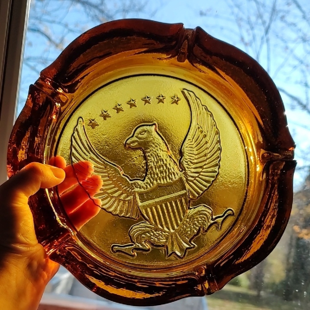 Amber Glass Eagle Ash tray